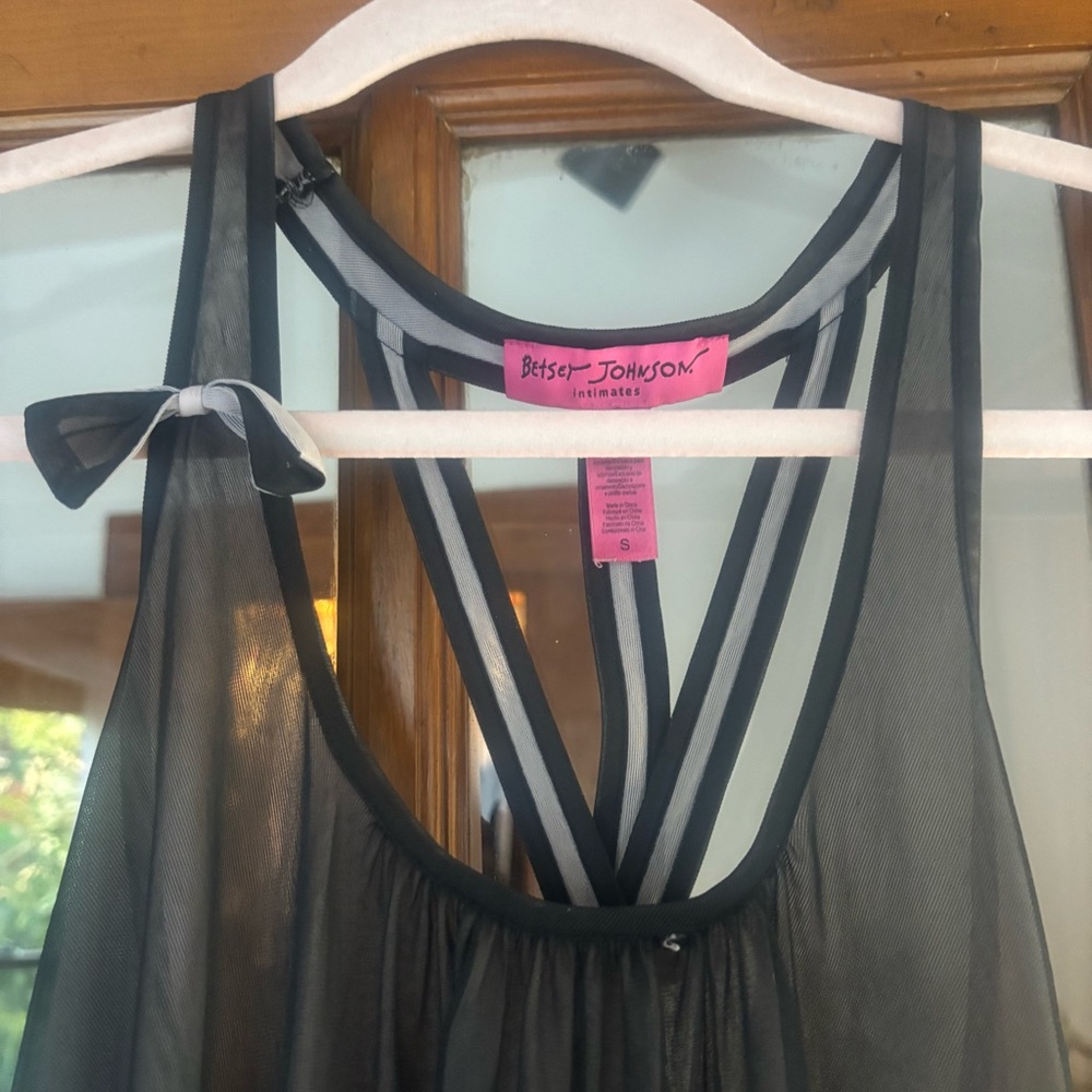Betsey Johnson Black Sheer Chemise with Bow Detail